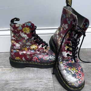 Floral Dr. Martens with some wearing on the side
